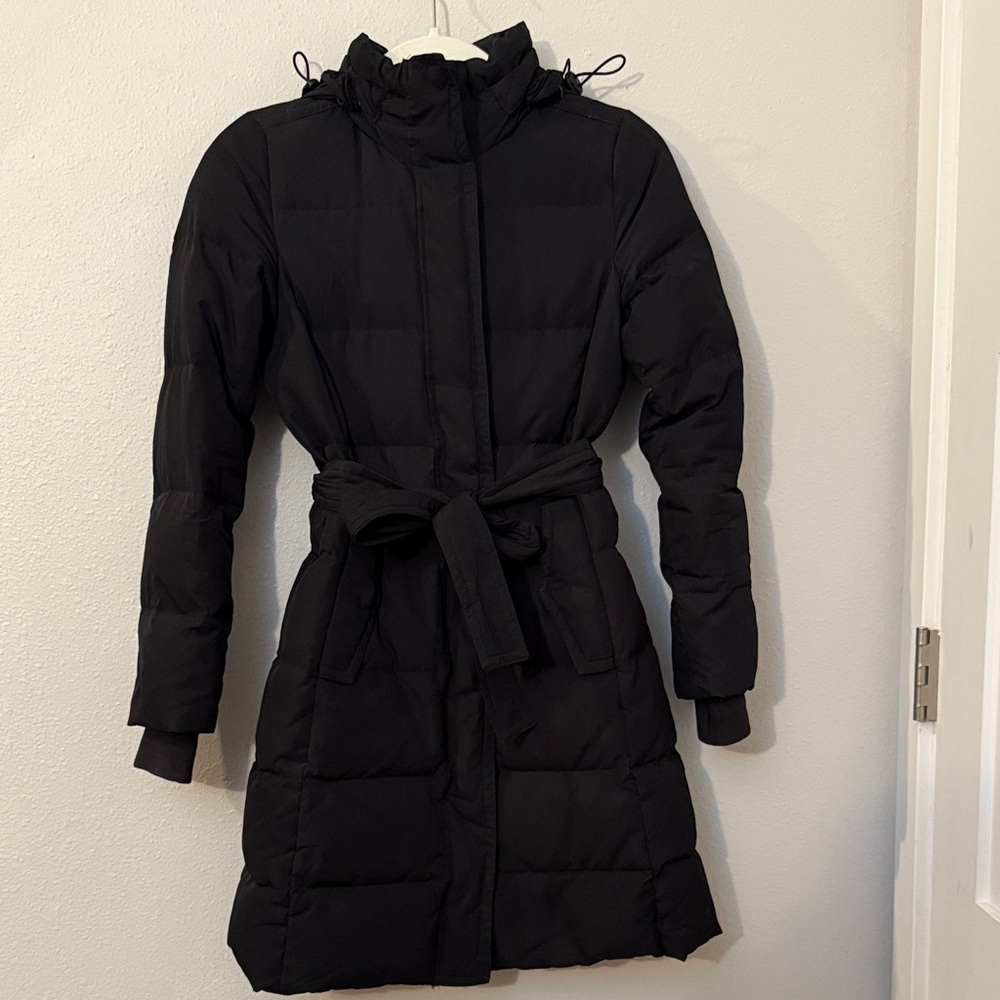 J. Crew Long Belted Black Puffer Jacket XXS